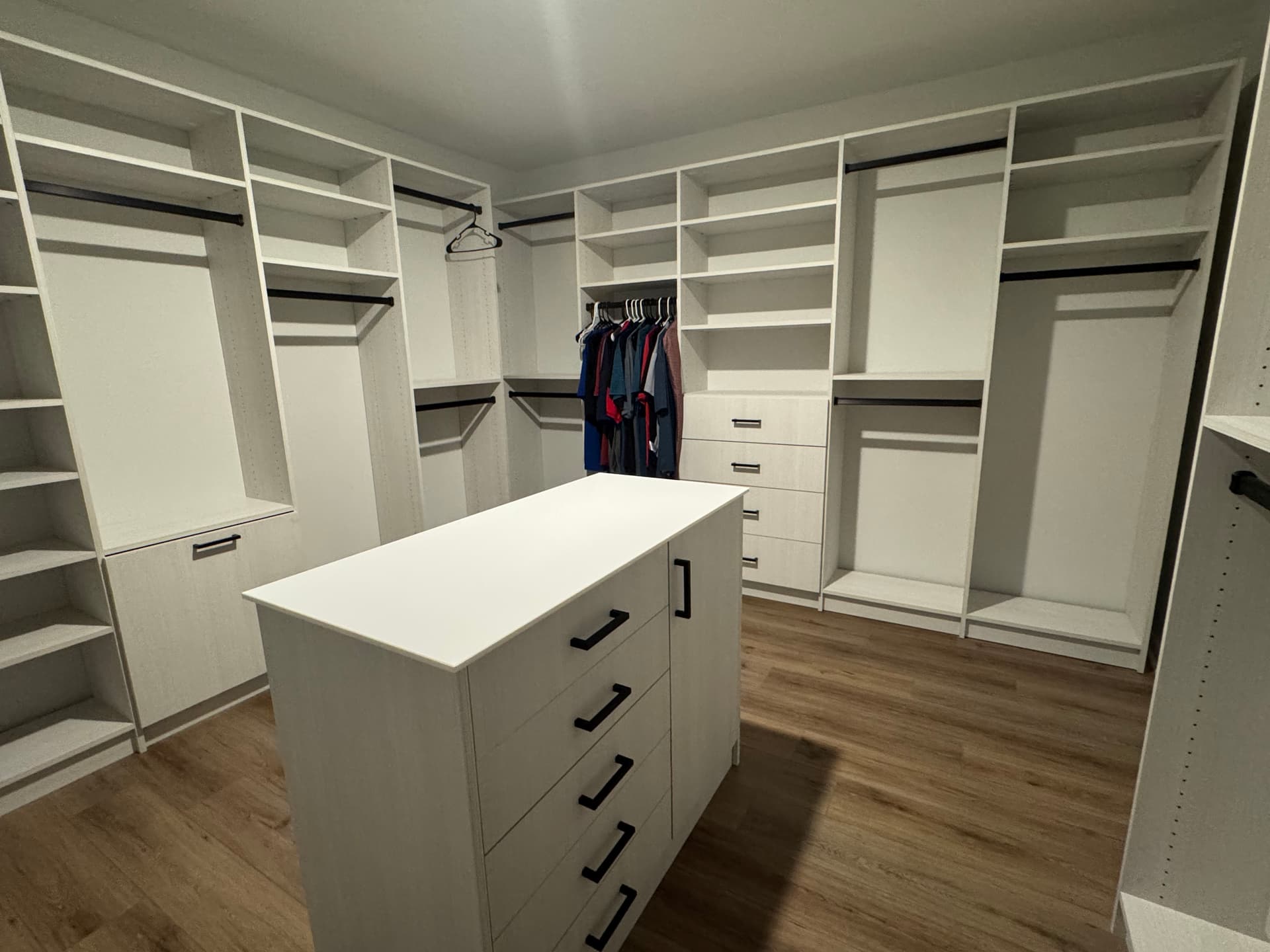 Custom walk-in closet with center island