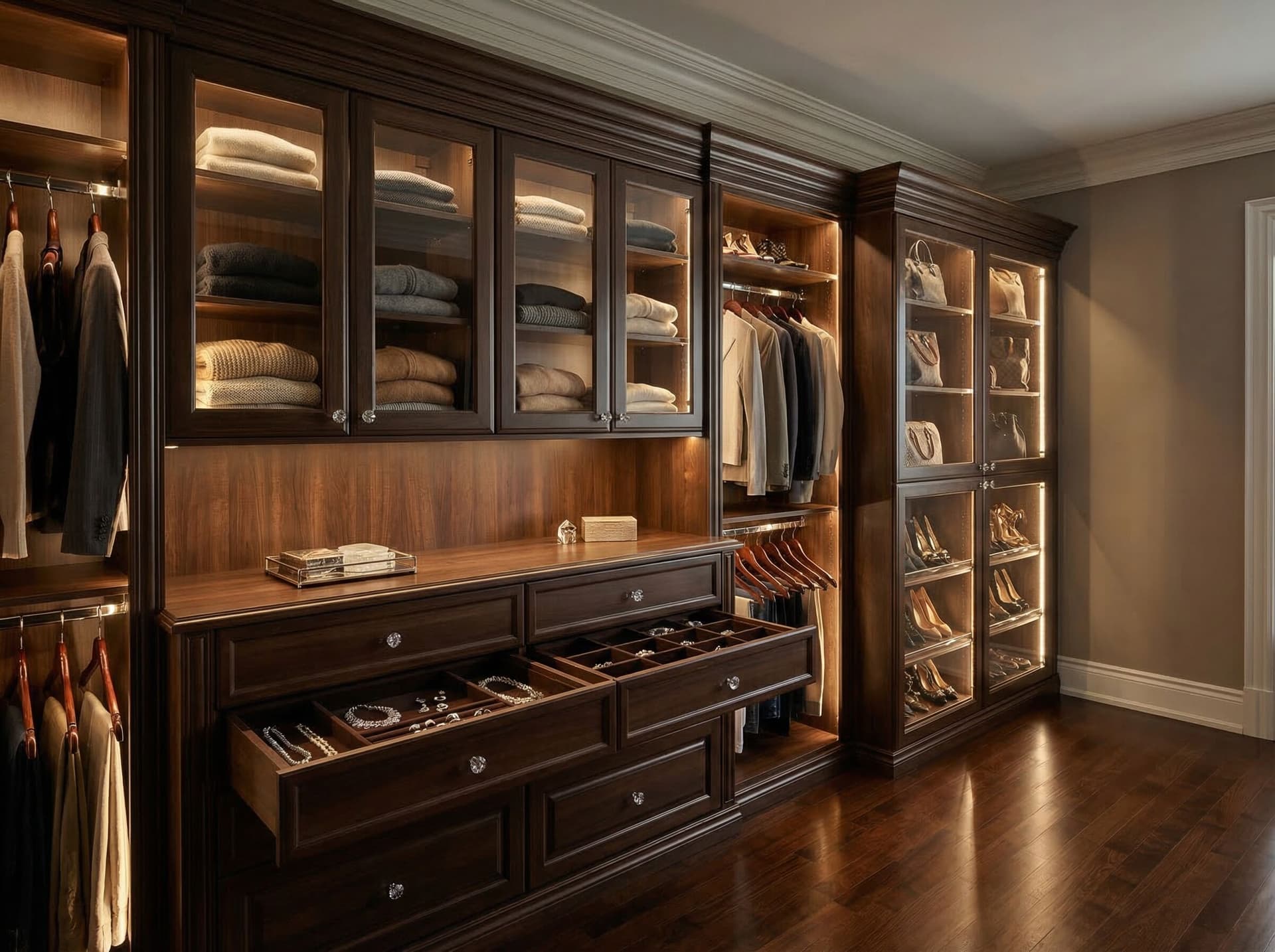 Premium espresso-finish reach-in closet