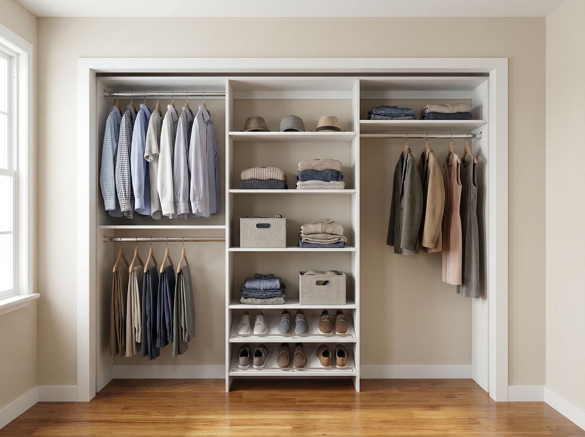 White essential reach-in closet with open layout