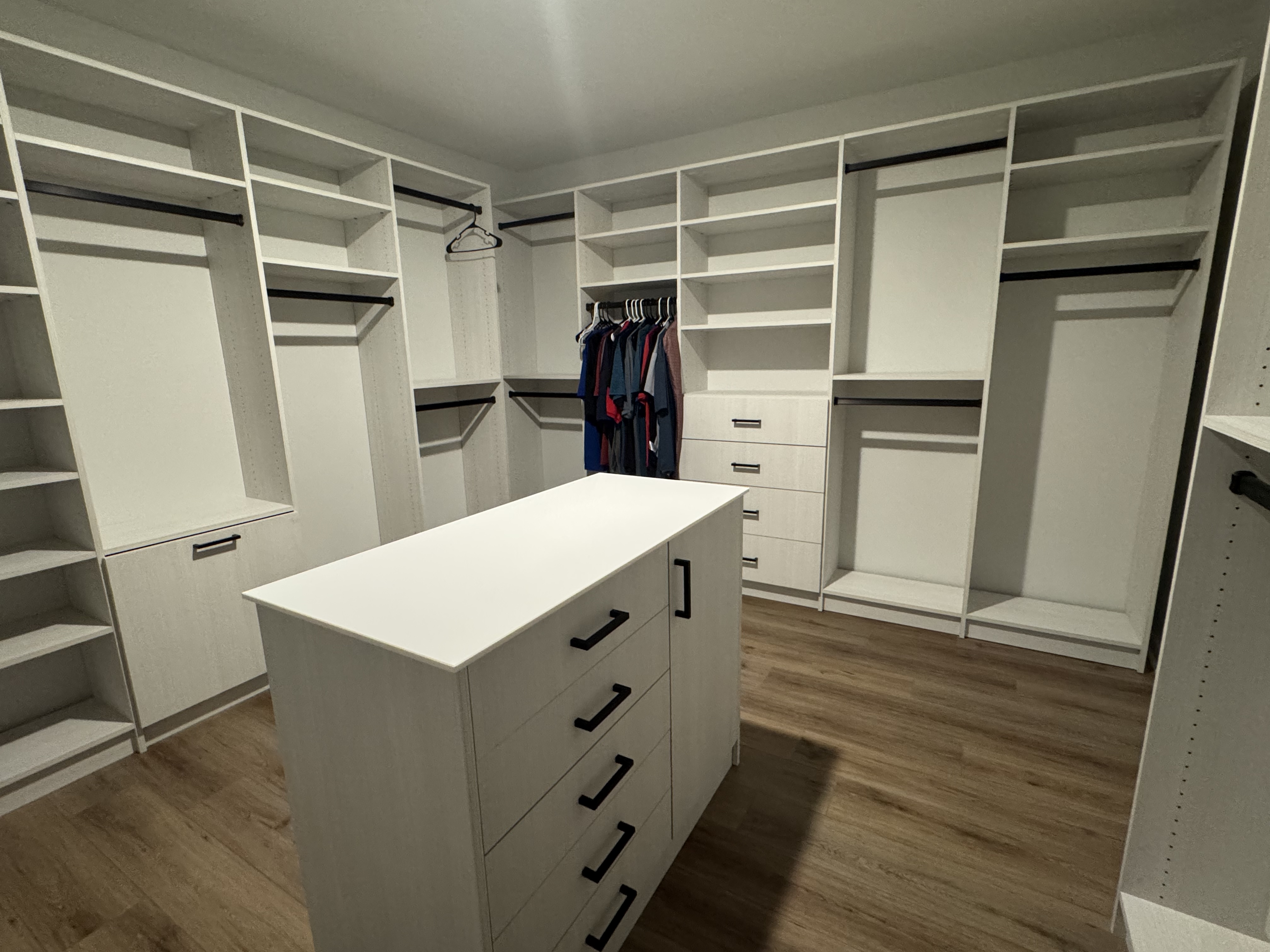 Custom walk-in closet with center island