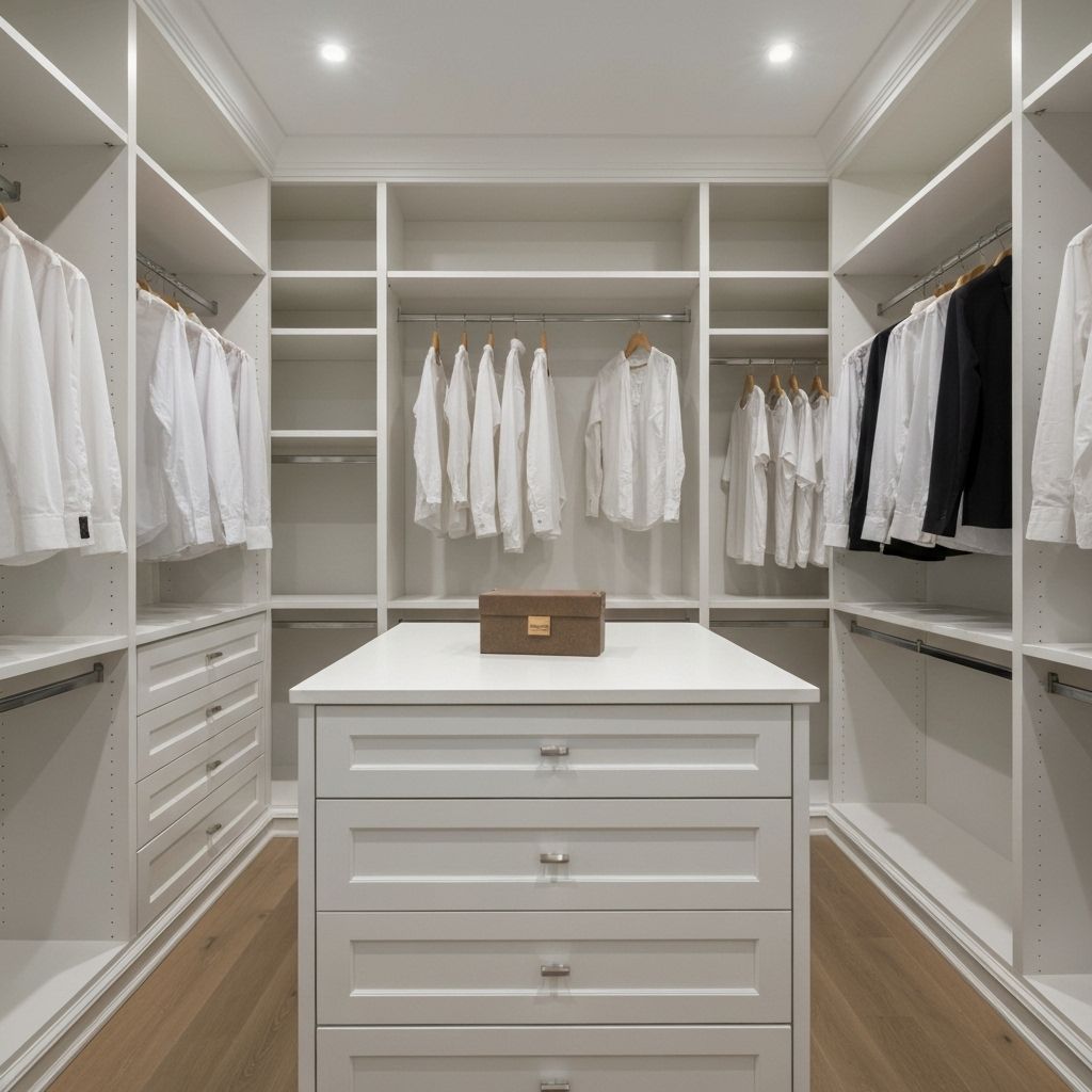 Luxury walk-in closet with custom shelving